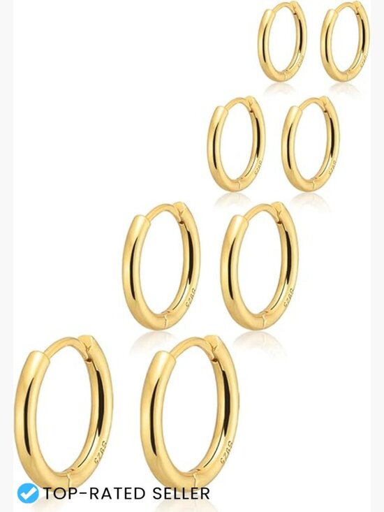 Jewelry - Small Gold Huggie Hoop Earrings Set Hypoallergenic Stacking Multiple Piercings